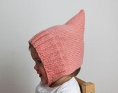 Simple Ribbed Pixie Bonnet - Pale Pink - Little Girl Vintage Inspired Knit Hat