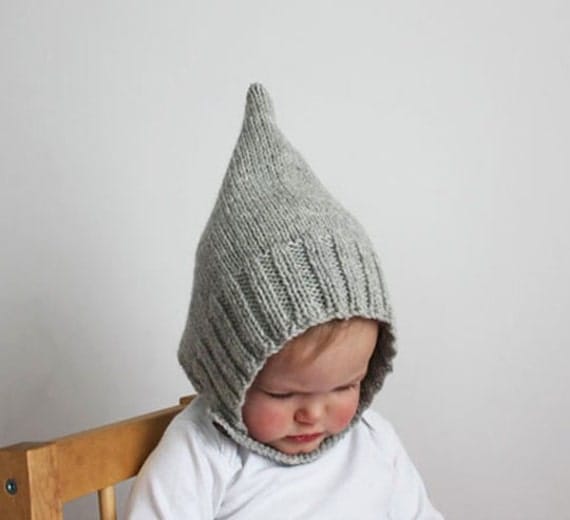 Simple Ribbed Pixie Bonnet - Heather Gray - Modern Baby or Toddler Winter Hat with Classic Vintage Style