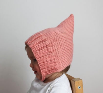 Simple Ribbed Pixie Bonnet - Pale Pink - Little Girl Vintage Inspired Knit Hat