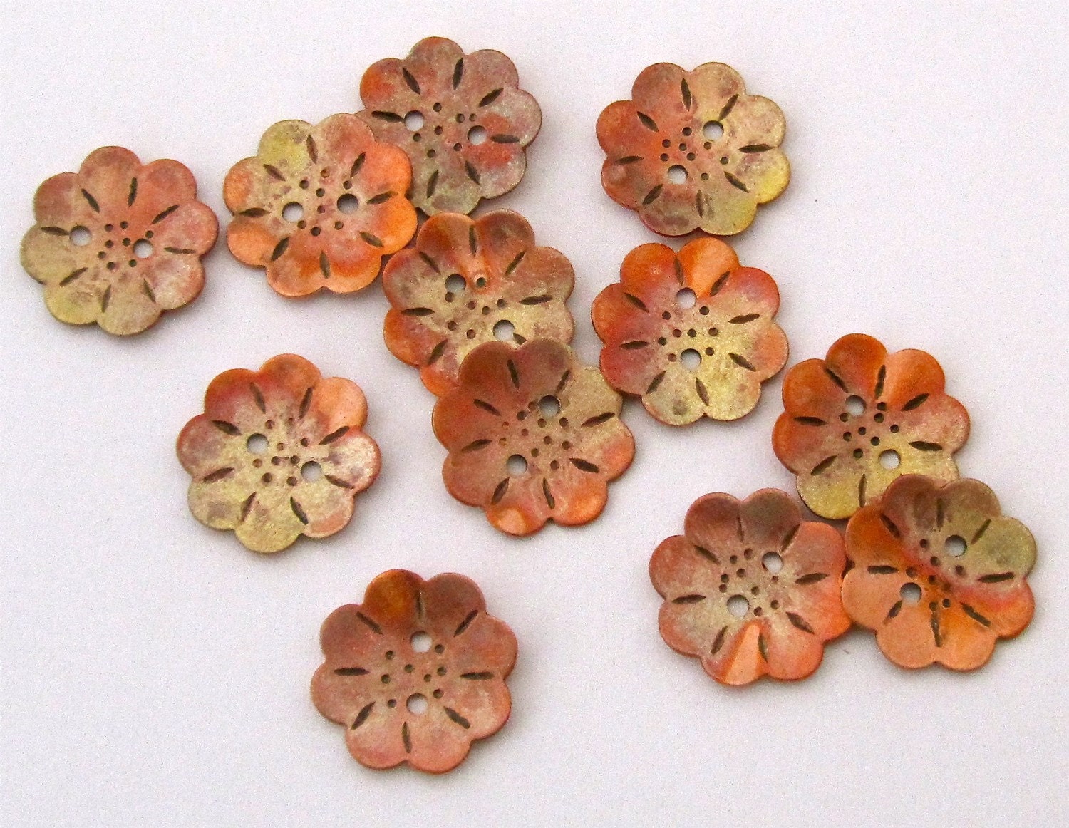 Flower Buttons, Copper Buttons, Decorative Buttons, 1/2 inch