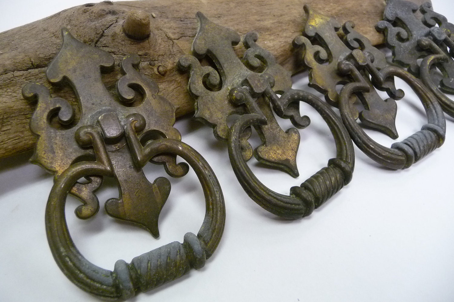 4 drawer pulls Vintage Gothic handles Cathedral by SalvageRelics