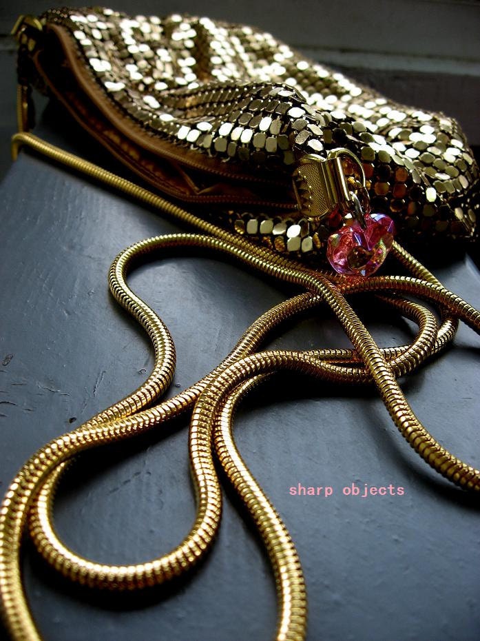 FISH Scale DISCO - vintage 70's gold chainmaille mesh and lucite accented snake, hand bag