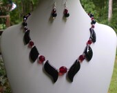 Black Onyx Necklace Garnet Red Czech Beads Swarovski Clear Crystals