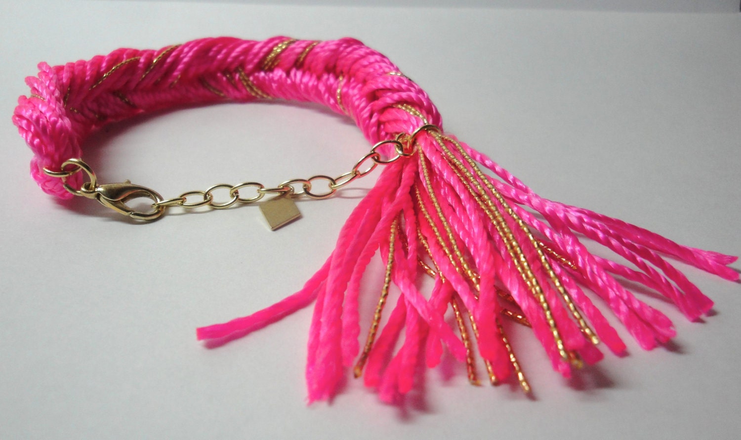 Hot Pink and Gold Fishtail Bracelet