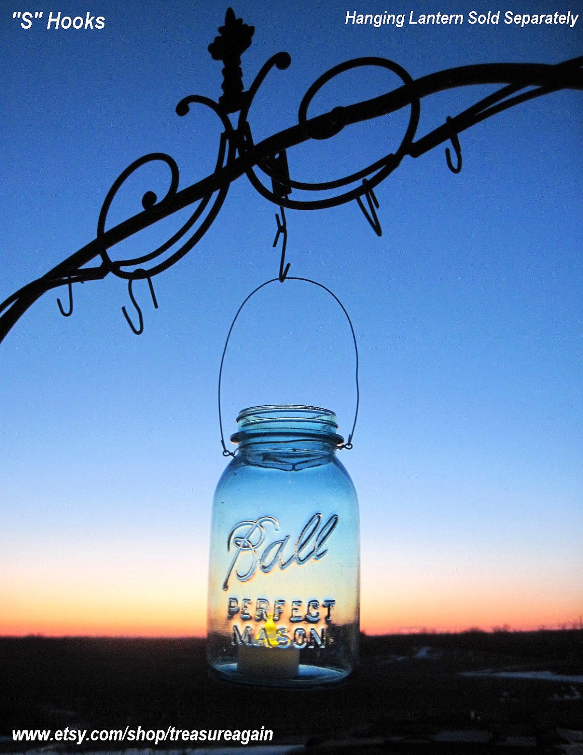 Hanger Hooks for Mason Jars 10 S Hooks for Hanging Candles, Flower Vases, or Lanterns, Garden, Weddings, Recycled Hooks Only, No Jars