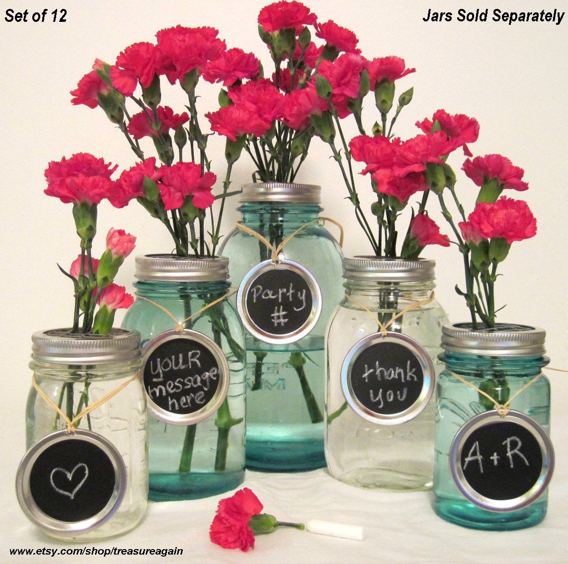 Party Chalkboard Signs 12 Jar Tags for Wedding, Party, Centerpiece, Entertaining, Mason Jar Chalkboard Labels Only - No Jars
