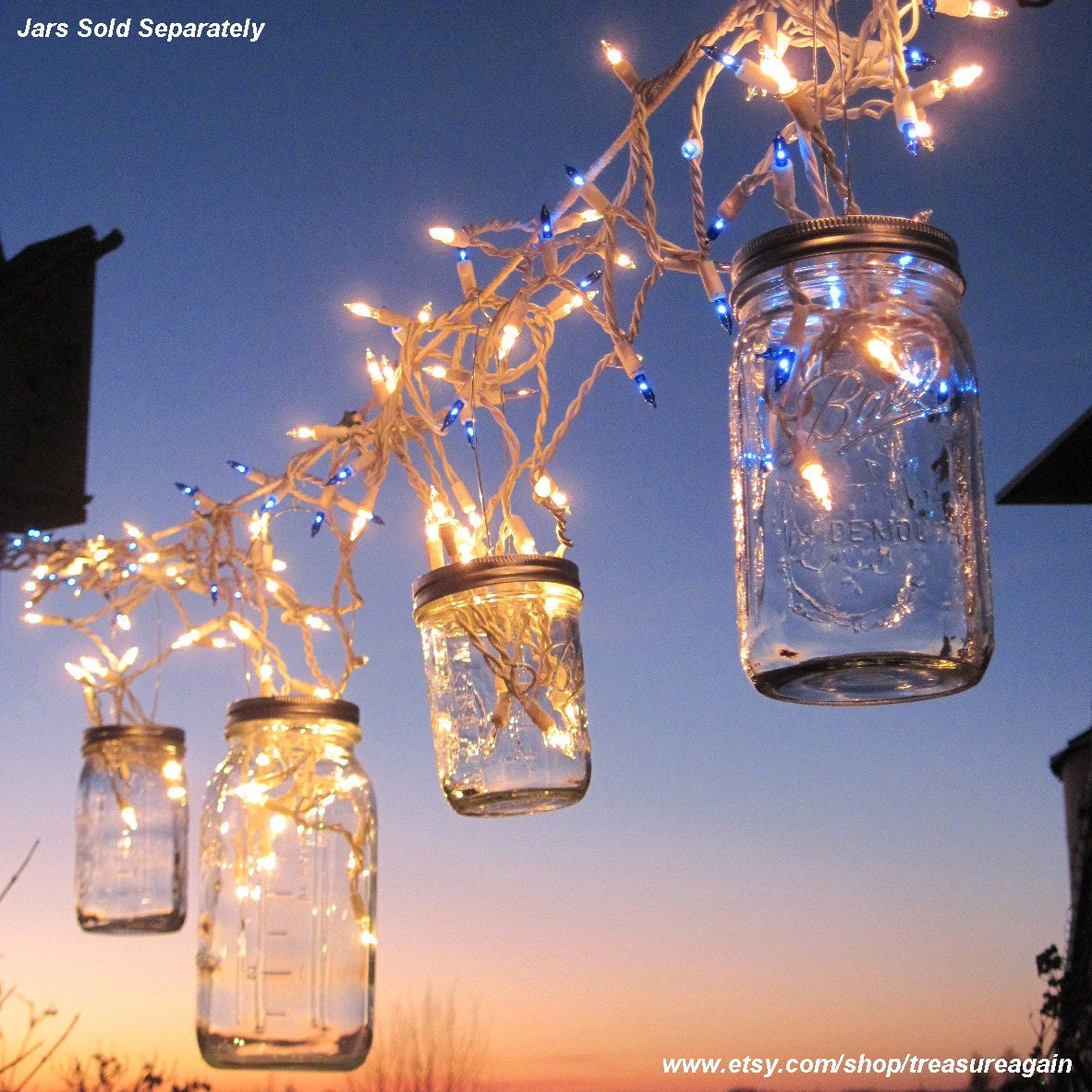 Fairy Lights Lanterns 6 DIY Mason Jar Hangers, Twist On Hanging Wide Mouth Mason Jar Lids, No Jars