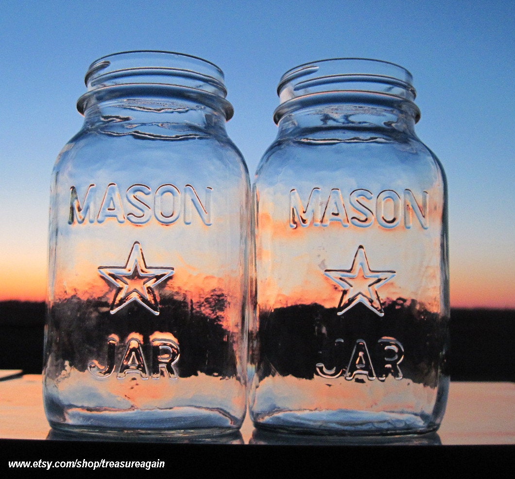 Vintage Mason Star Jar Lights, Canning Jars with Mason Jar Solar Lids, Repurposed Reclaimed Antique Mason Jar Lanterns