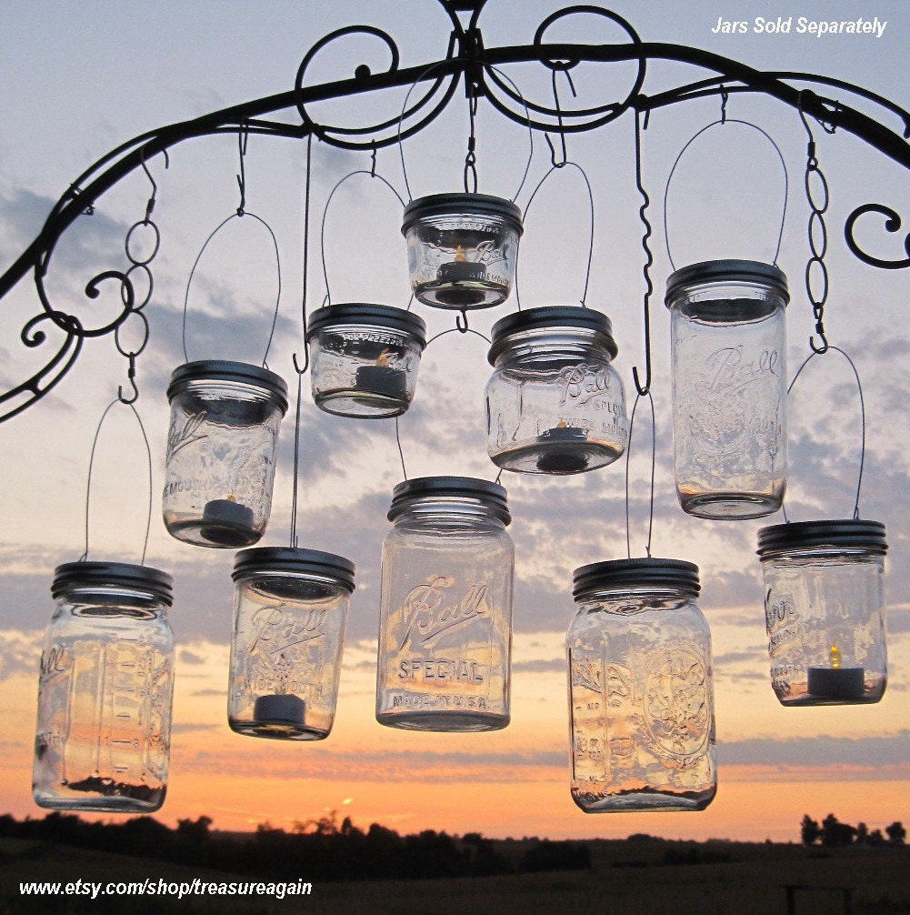 DIY Lanterns Hangers Wide Mouth Mason Jar Lanterns Lids 10 Outdoor Wedding Candle Holders, Flower Vases, Original DIY Hanger Lids, No Jars