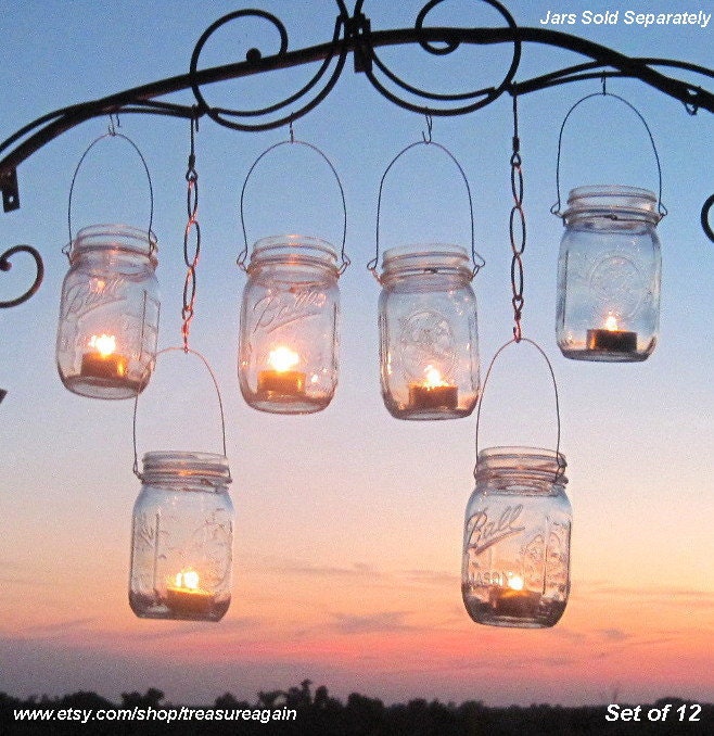 12 Hanging Garden Light DIY Mason Jar Lantern Hangers, DIY Candle Jar or Flower Vase Hangers, No Jars