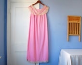 Vintage Nylon Nightgown Long Pink 60s Nightgown Romantic Lingerie Flowing Sleeveless Summer Nightie Medium