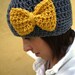 Minnie's Grey Crochet Hat with Bright Yellow Bow