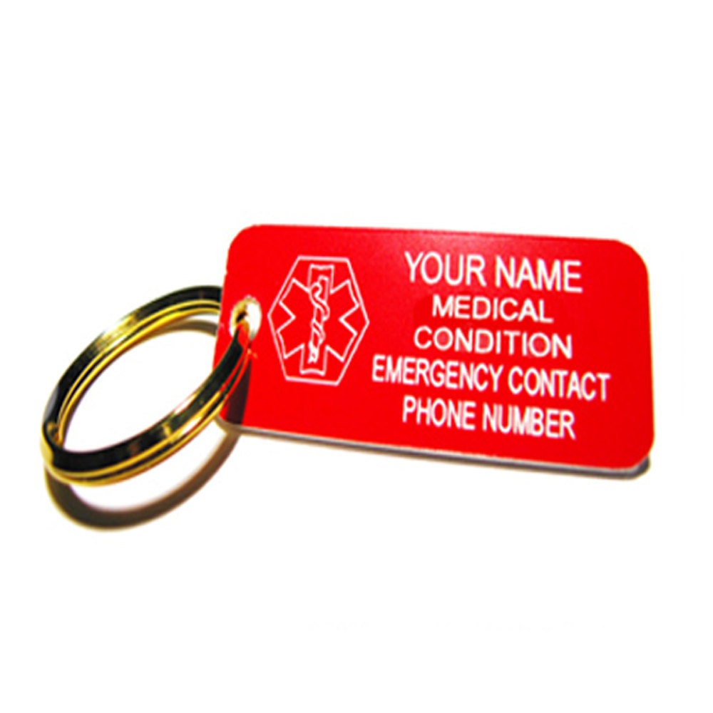 Medic Alert ID Tag Keychain, Custom ENGRAVED FREE Plastic, - TP1R