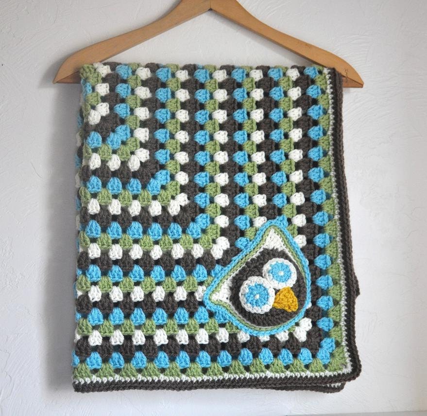 Owl Baby Blanket Granny Baby Blanket & Matching Hat - Alton