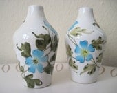 vintage Italian Ceramic Blue Morning Glory Vase Shaped Salt and Pepper Shakers