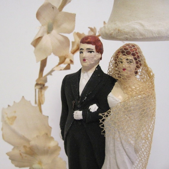 1940s vintage Chalkware Wedding Cake Topper with Bride by 