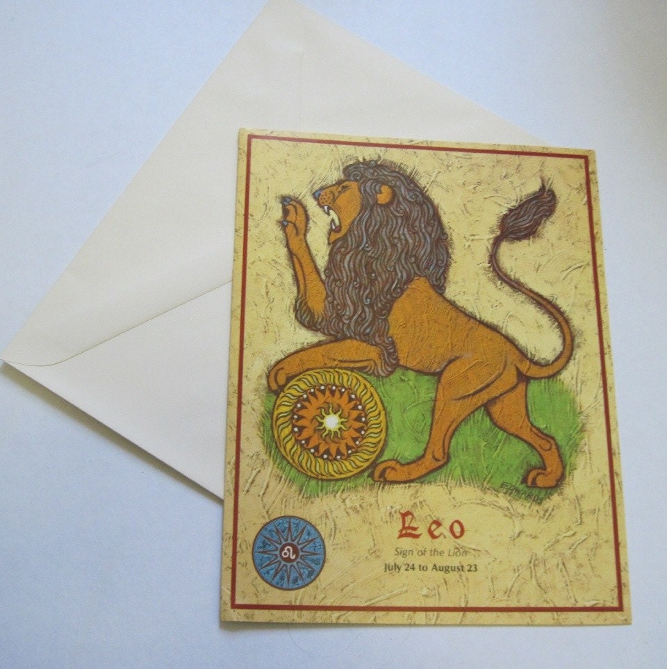 LEO - July 24 to August 23 - Birthday Card nos - vintage 1970s HUGE Astrological Greeting Card