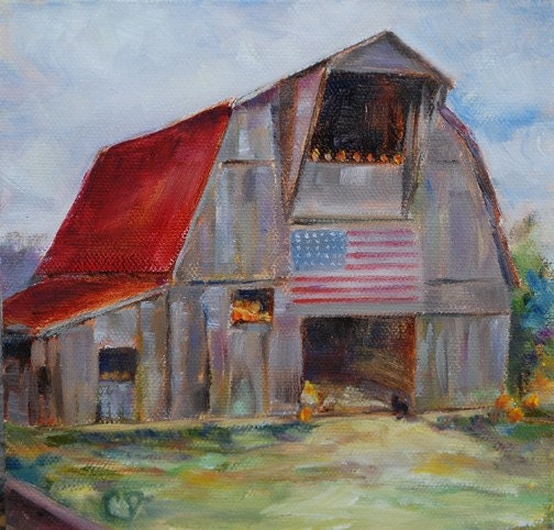 SALE, Barn painting - original oil by Carol DeMumbrum,