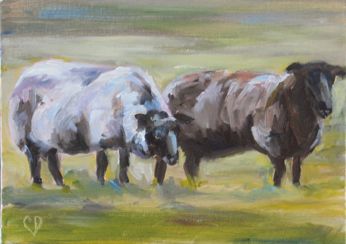 Sheep painting, White and Black sheep, Ewe, Original oil by Carol DeMumbrum