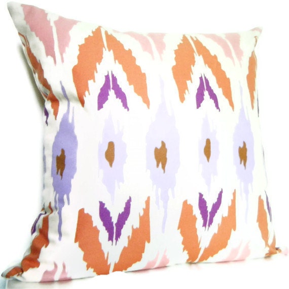 Bohemian Decorative Pillows Tribal Pillows Ikat Pillows  Purple, light purple, pink, Coral, and Cream Colors Living Room Pillows.