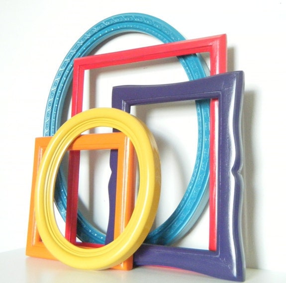 Bohemian Chic Home Decor Wall Frame Collection in Teal blue, Cherry Red, Bright Orange, Mustard Yellow and Dark Purple