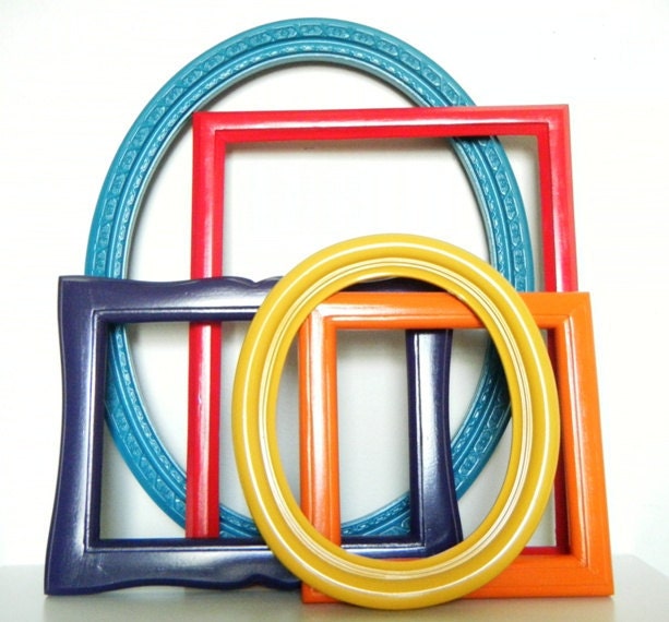Bohemian Chic Home Decor Wall Frame Collection in Teal blue, Cherry Red, Bright Orange, Mustard Yellow and Dark Purple