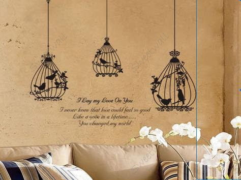 Wall Sticker Wall Decal Mural Kids Sticker Home Wall Decor Vinyl Sticker Graphic--3 BIRDS CAGE