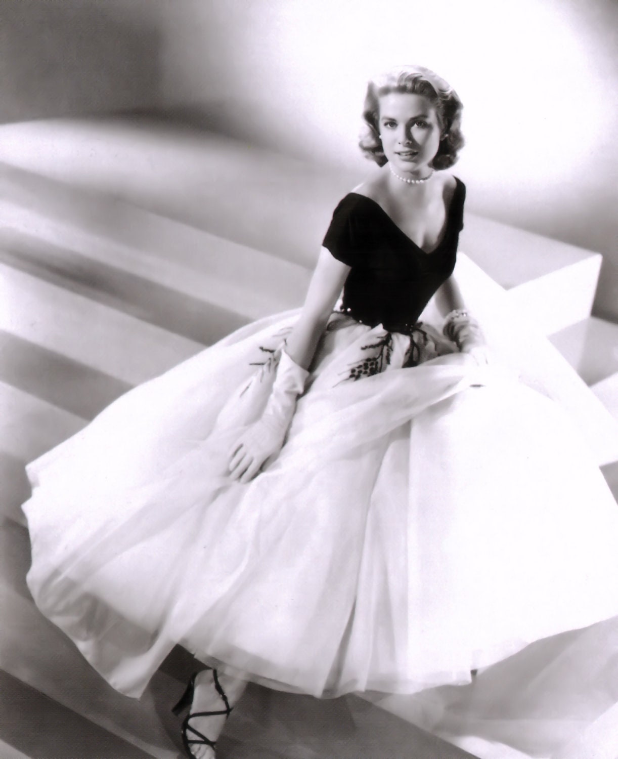 1950s Style Black/Wht Grace Kelly Rear Window Inspired Full Skirt Evening Wedding Dress CUSTOM