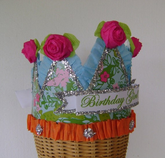 Lilly Pulitzer LATER GATOR Pattern- Birthday Hat / Crown- customize with any saying Il_570xn