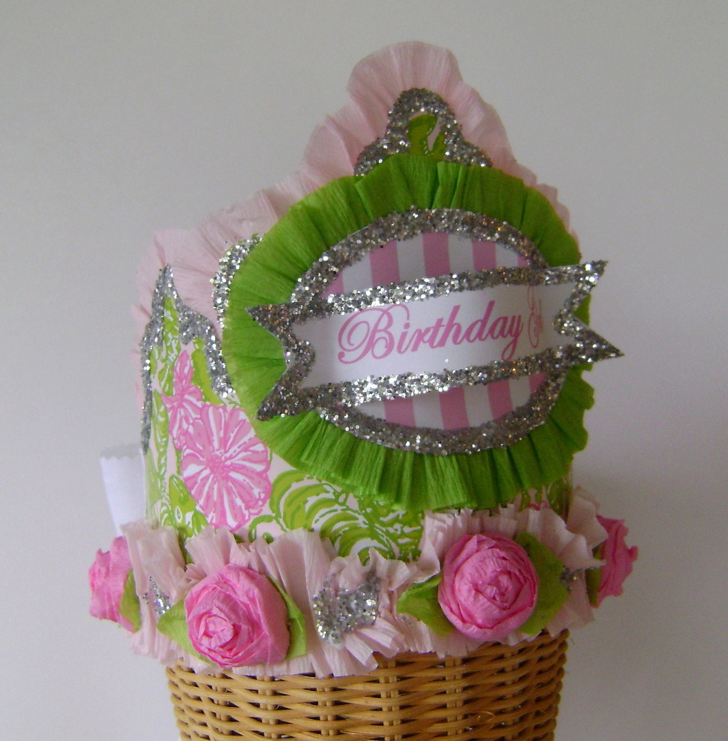 Lilly Pulitzer Birthday Hat-Crown CHUM BUCKET new pattern - customize with any saying