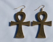 Key of Life Gold Ankh Wood Earrings