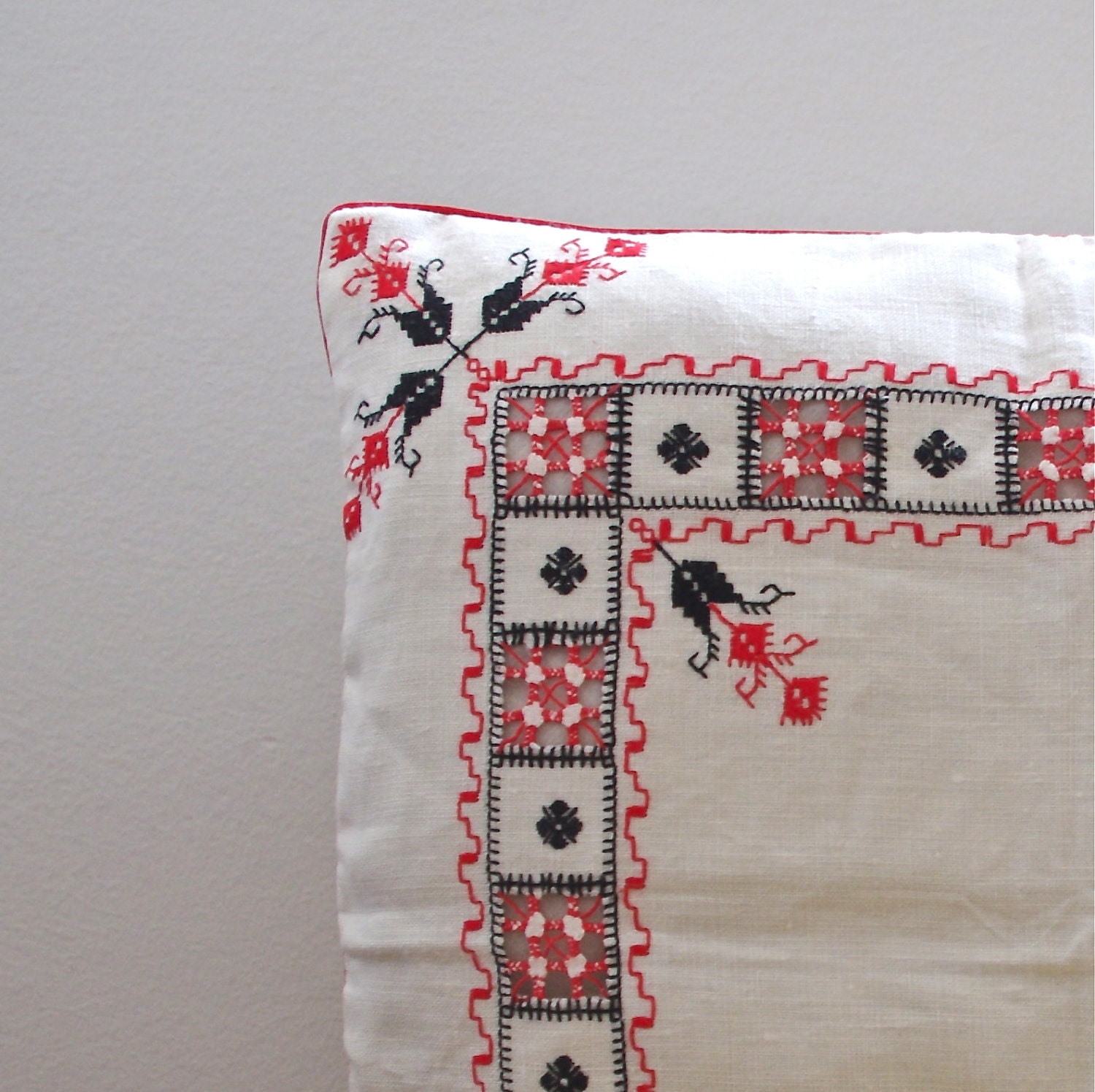 OOAK hand embroidered linen pillow cover