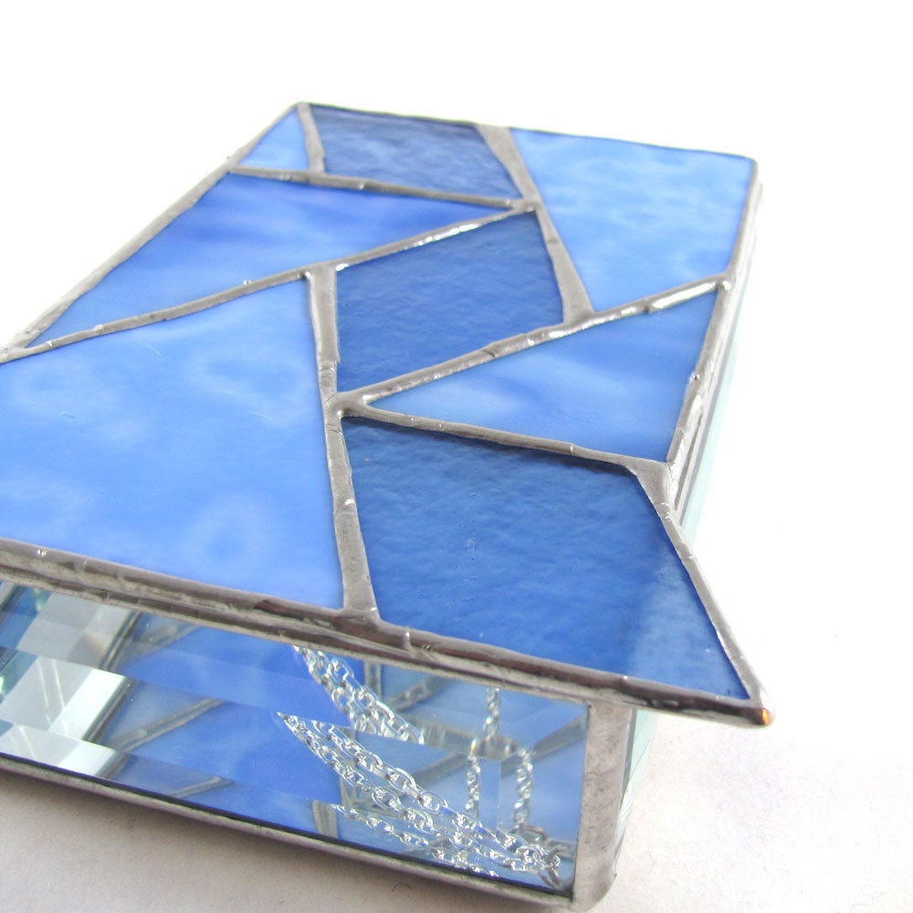 Periwinkle Blue and Bevel Hand Crafted Stained Glass Box