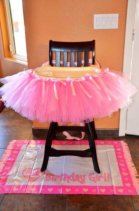 Celebrate in Style- High Chair Tutu for your little girls 1st Birthday- 600 feet of tulle and 12 feet of ribbon