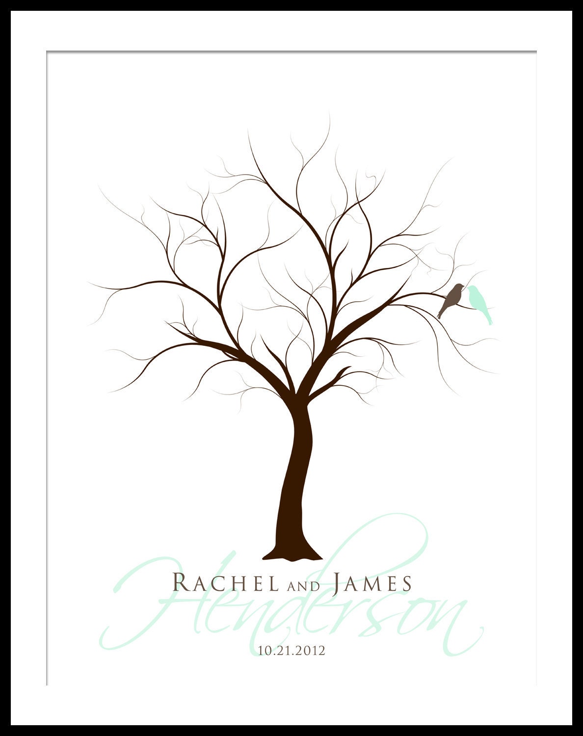 Personalized Finger Print Wedding Tree Guest Book Wall Art 17 x 22 Large up to 170 fingerprints. Choose font & color