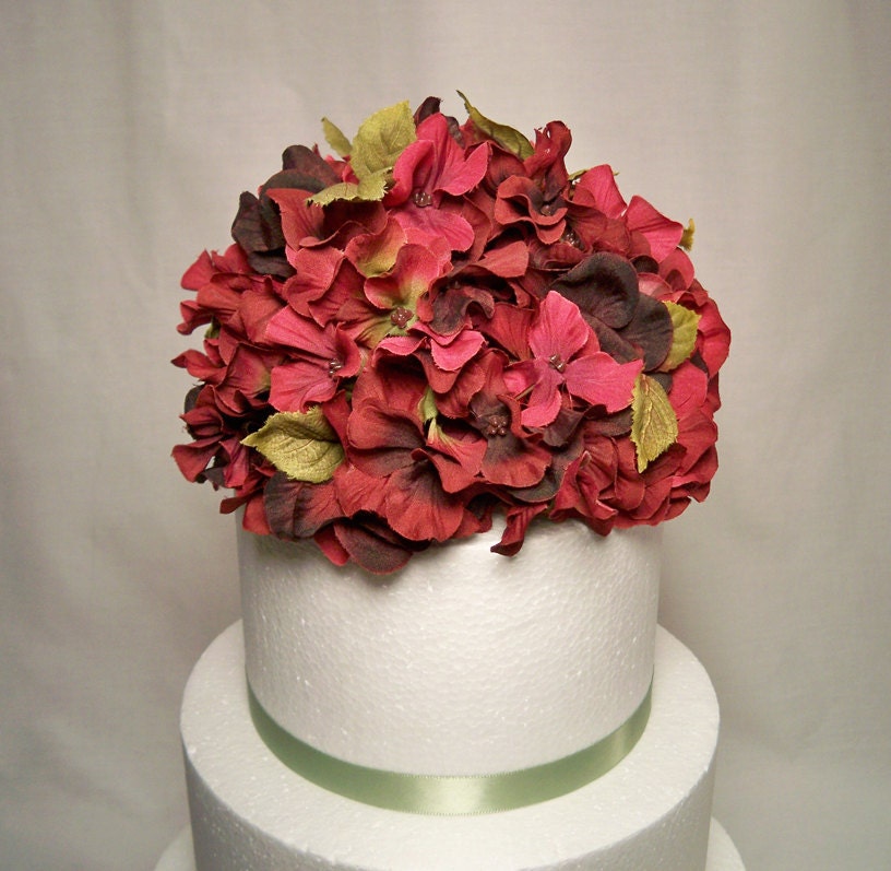 Magenta, Black Hydrangea Wedding Cake Topper