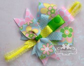 Ribbon Bouquet Headband, Spring, Floral, Pastels, Yellow, Pink, Green, Blue, Easter, Flowers, Velvet Ruffle