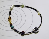 MiniVerse - Solar System Anklet - Proportional Distances in Glass and Stone - SMALL ANKLET 9.5 inches