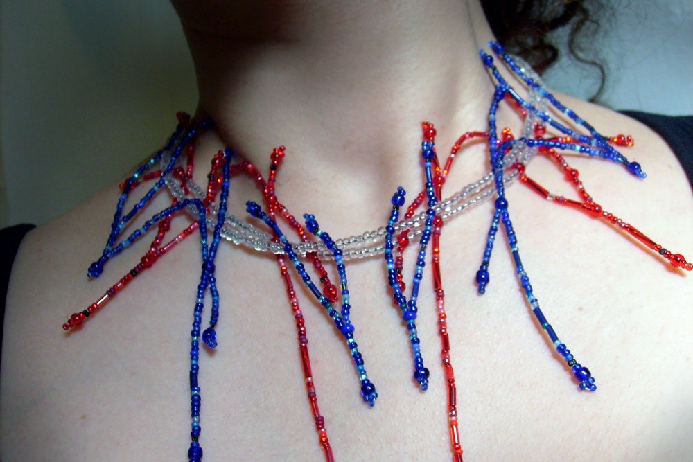 Veins and Arteries Necklace Set - Veins and Arteries of the Neck in Glass Beads - Statement Necklace - Beadwork - Gothic - Halloween