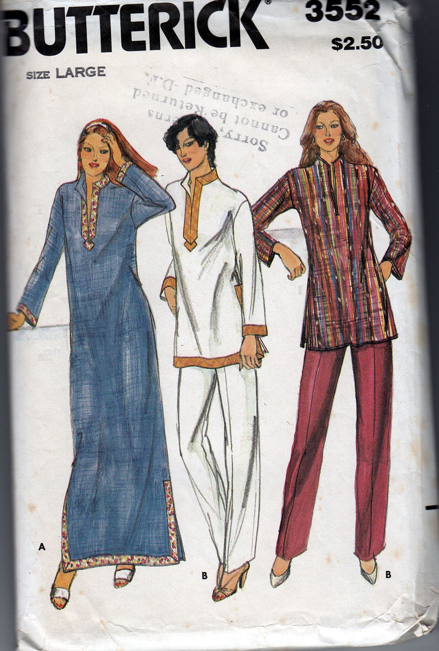 Vintage Caftan Tunic Pants Sewing Pattern Butterick