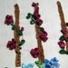 Silk Ribbon embroidered blue irises and dark pink roses