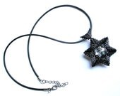Beaded Pendant Svarovsky - Necklace Black Silver Star FREE SHIPPING