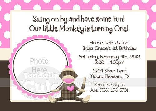 NEW - Girly Sock Monkey, Photo Invitations, set of 12 Il_170x135