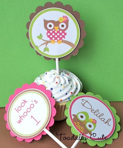 Owl, Cupcake Toppers, personalized set of 12 Il_570xn