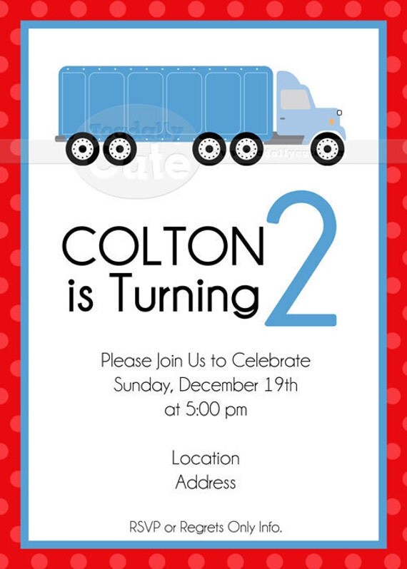 Semi Truck Invites, personalized set of 12 Il_570xn