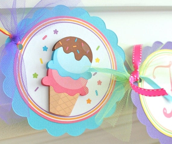 NEW - Ice Cream, Name Banner with Age Il_570xn