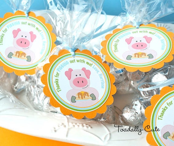 NEW - Pigging Out on Pancakes, Favor Tags, personalized set of 12 Il_570xn