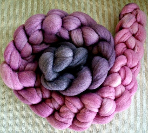 Organic Polwarth/Mulberry Silk  Combed Top 4 Oz. Charcoal Cherries Gradient