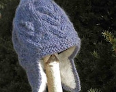 Handknit Earflap Hat from Handspun Angora and Merino  Size - Small Adult or Teen