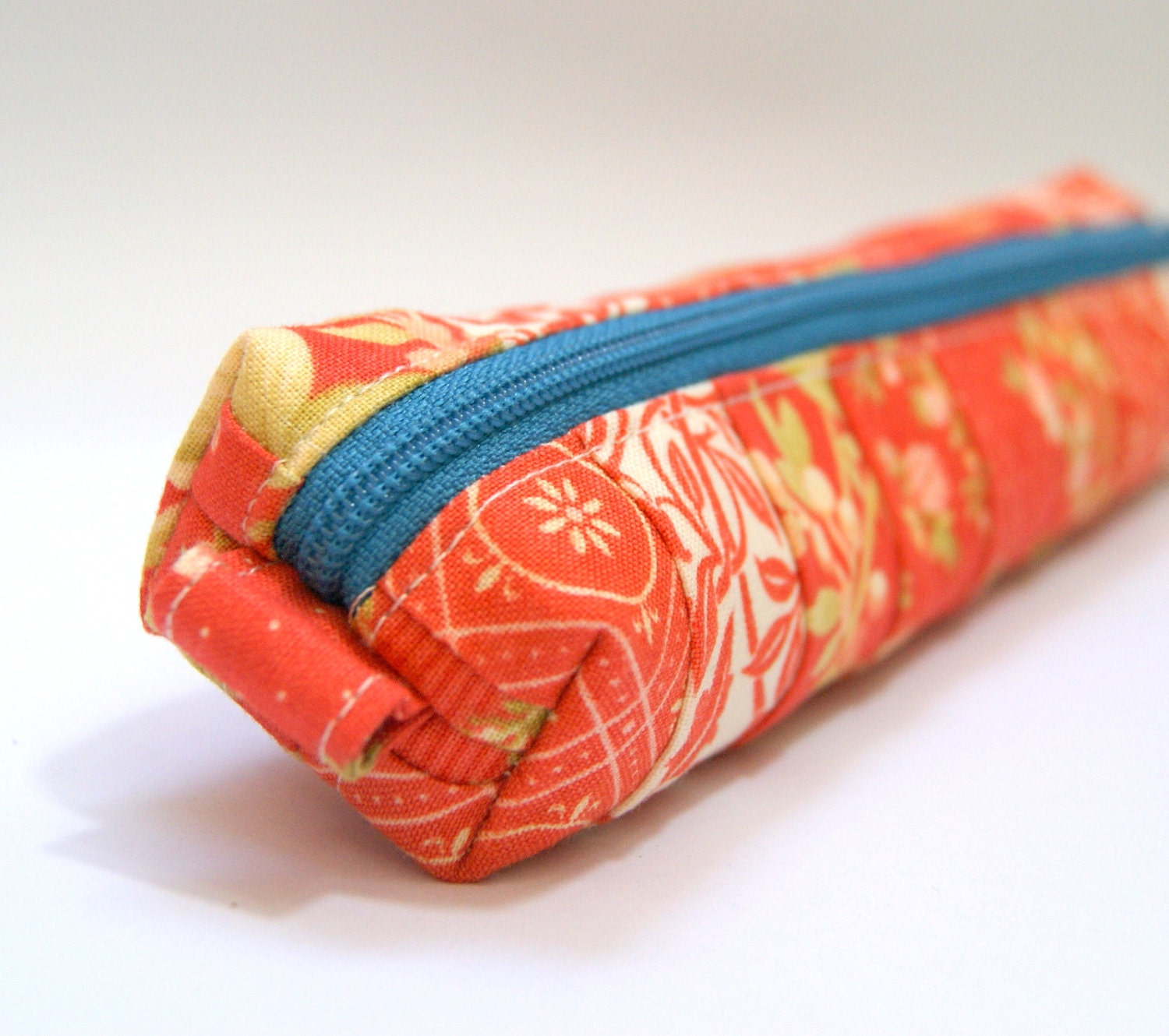 Petite Coral Orange Floral Pencil Case